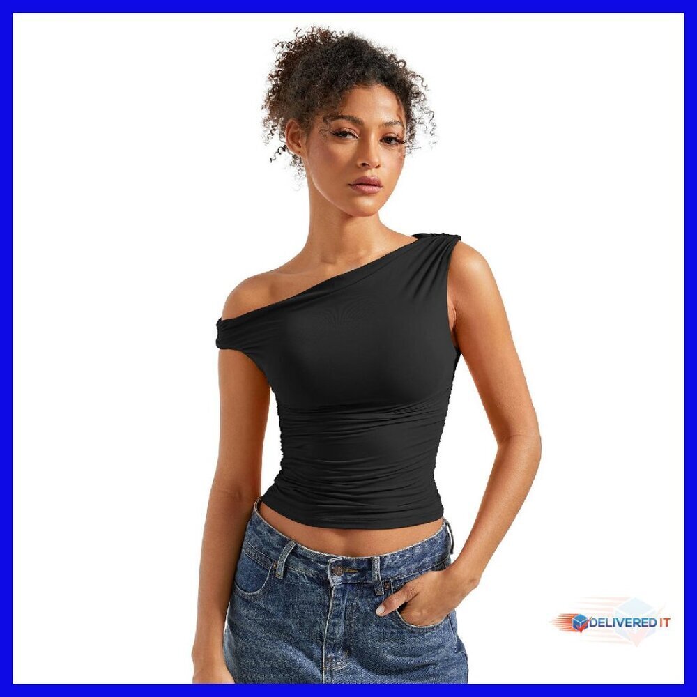 Off Shoulder Crop Tank Top - Buttery Soft 4-Way Stretch Y2K Style